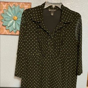 INC blouse Black with green polka dots Size XL